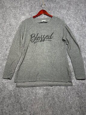 TBH To Be Honest Sweatshirt Womens Medium Gray Stretch Blessed Pullover